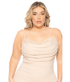 Sparkles Beige Slit Plus Size Dress