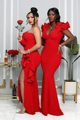 Red Chrysa One arm Plus Size Dress