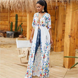 Flowers up and down Kaftan Beach Cover Up