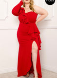 Red Chrysa One arm Plus Size Dress